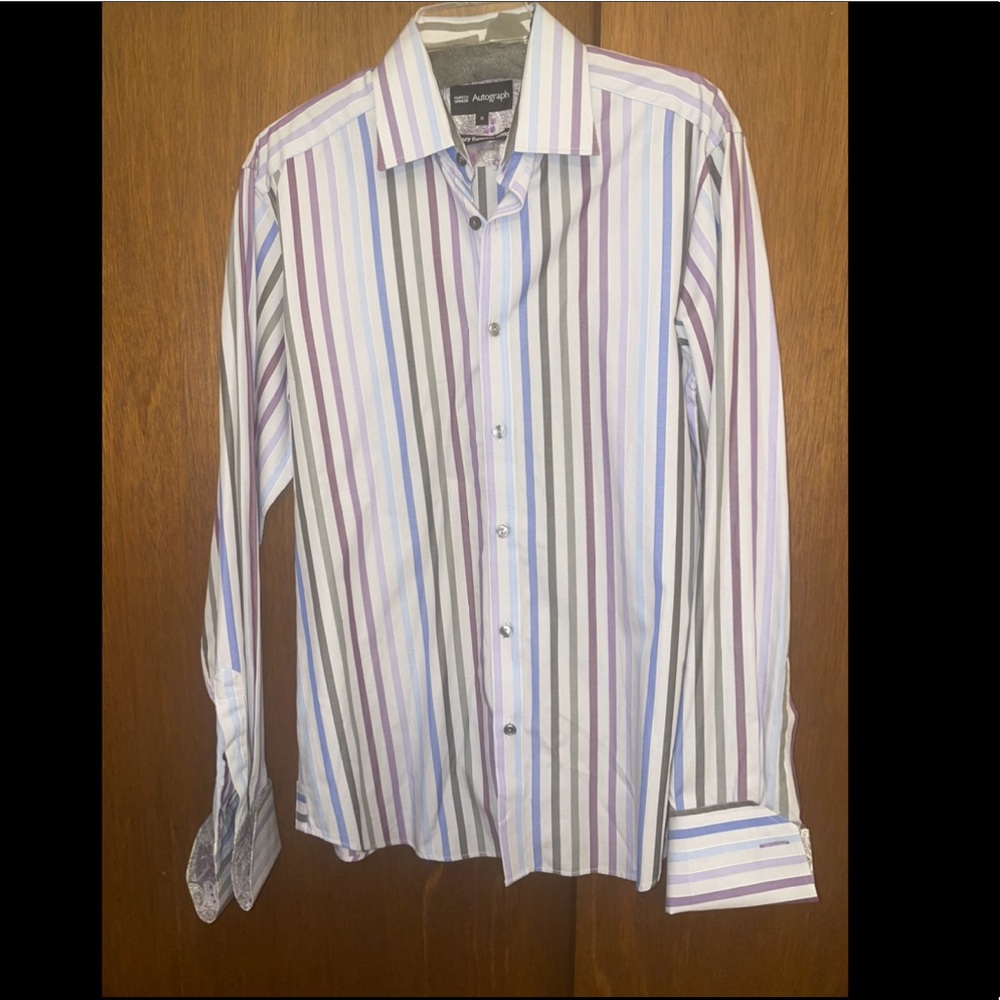 Marks & Spencer. Size Medium. Purple striped dress shirt.